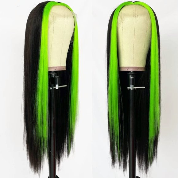 Green Highlight Straight Lace Front Wig - Picture 2 of 5